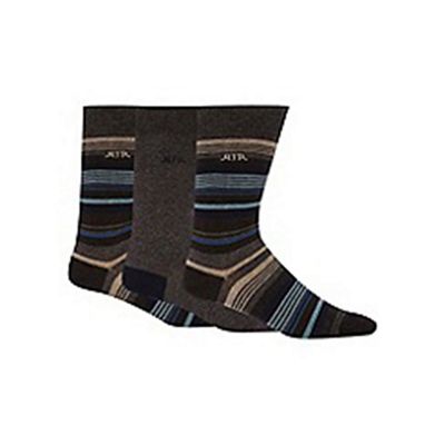 Pack of three designer grey block striped socks